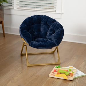 Navy Faux Fur/Soft Gold Frame Fabric Accent Chair