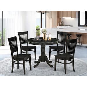 5-Piece Black Finish Solid Wood Top Dining table with 4 Chairs with Slat Back