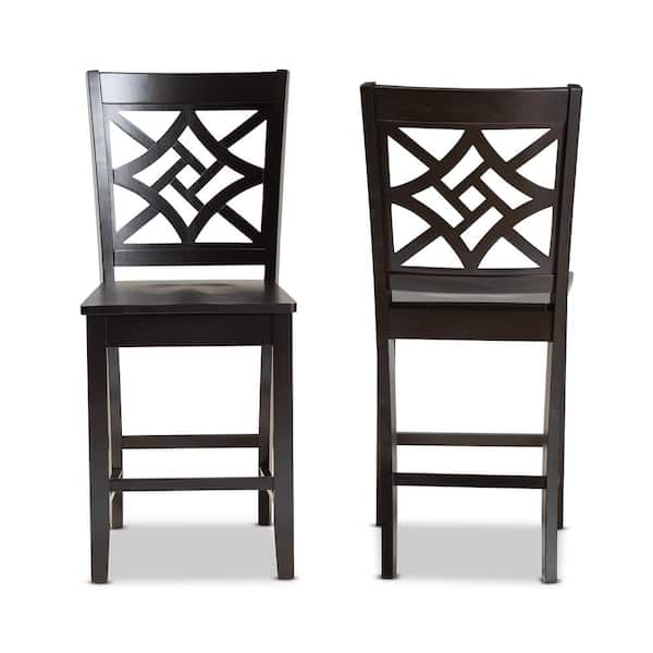 Baxton Studio Nicolette 24.2 in. Dark Brown Counter Stool (Set of 2)