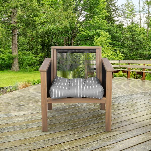 Gray Striped Polyfill Outdoor Square Chair Cushion Set