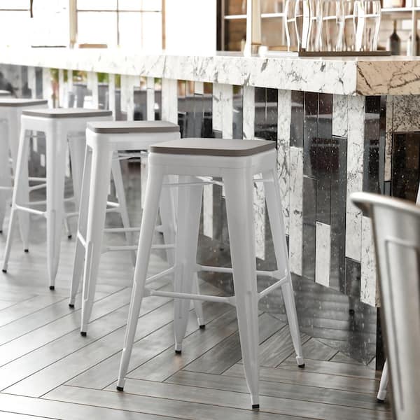 Carnegy Avenue 31 in. White/Gray Metal Outdoor Bar Stool