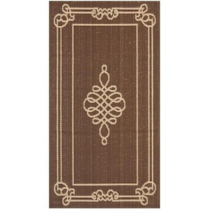 Courtyard Chocolate/Cream Doormat 3 ft. x 5 ft. Border Indoor/Outdoor Patio Area Rug