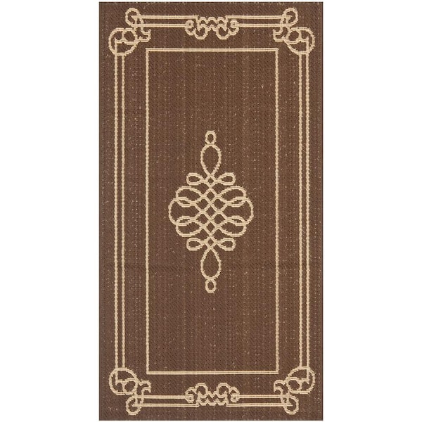 Courtyard Chocolate/Cream Doormat 3 ft. x 5 ft. Border Indoor/Outdoor Patio Area Rug