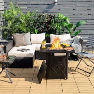 Square Metal 25.5 in. Height Fire Pit Table with Lava Rock