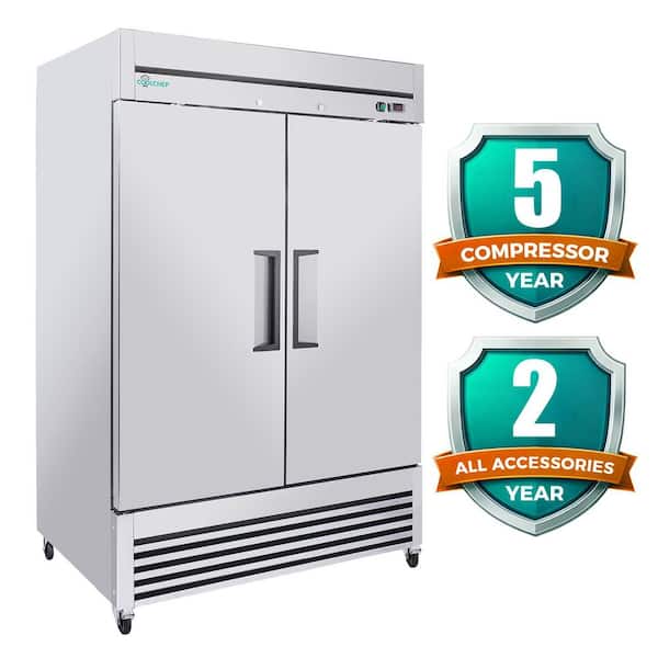 54 in. 49 cu. ft. Commercial Reach-In Upright Refrigerator in Stainless Steel with 2-Solid Door Auto Defrost