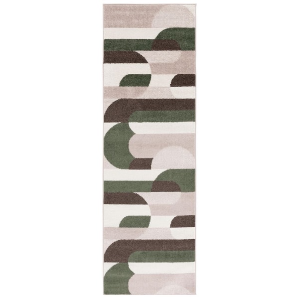 Adirondack 2 ft. x 8 ft. Beige/Green Geometric Parallel Runner Rug