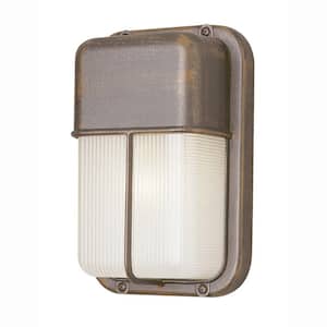 Well 10 in. 1-Light Rust Rectangular Bulkhead Outdoor Wall Light Fixture with Ribbed Acrylic