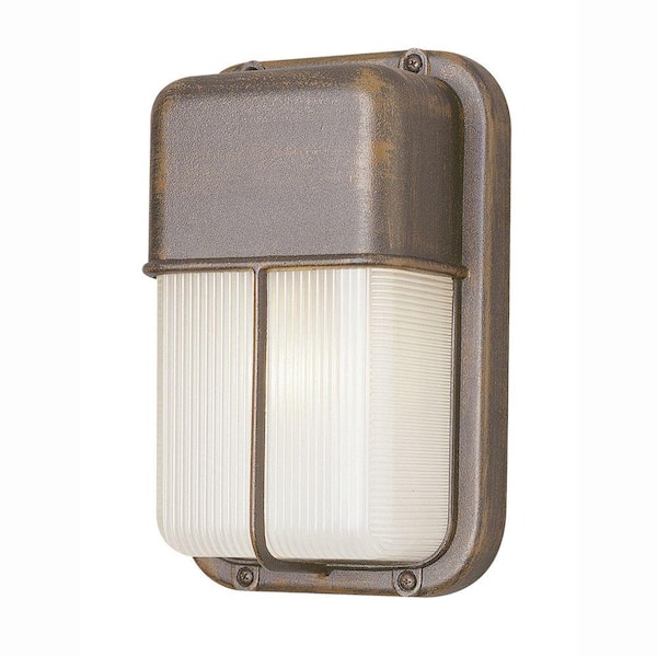 Bel Air Lighting Well 10 in. 1-Light Rust Rectangular Bulkhead Outdoor Wall Light Fixture with Ribbed Acrylic