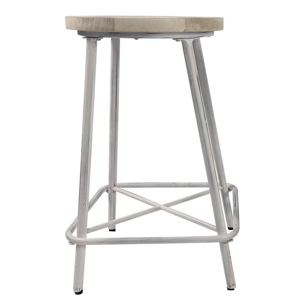 Ilona 24" Whitewash Mango Wood and Iron Counter Stools Set