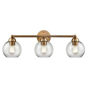 Azure 25 in. W 3-Light Satin Gold Vanity Light with Glass Shades