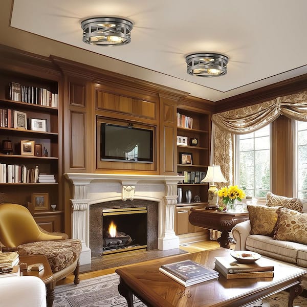 11 in. 2-Light Brushed Nickel Metal Flush Mount with No Bulbs Included 1-Pack