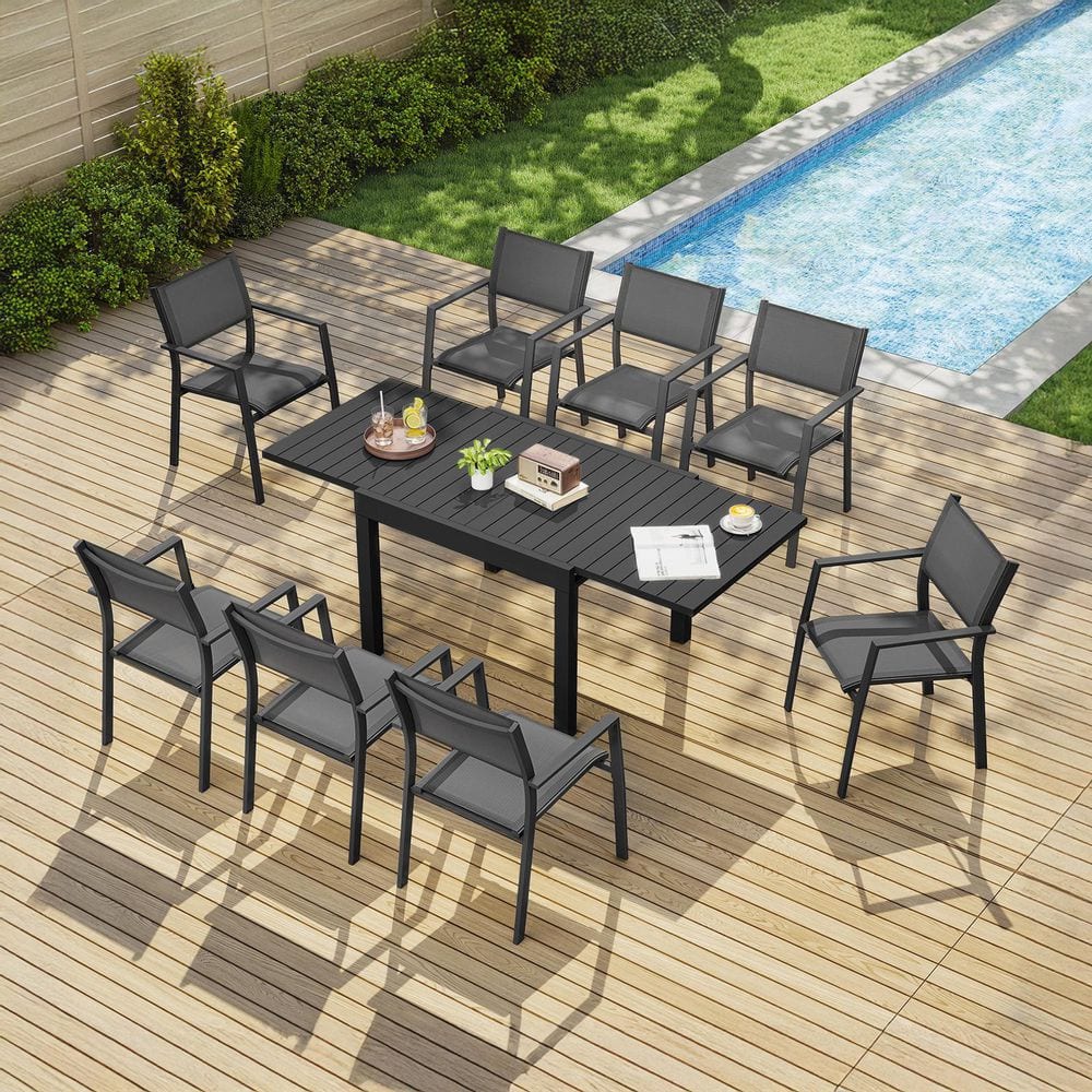 Black 9-Piece Aluminum Outdoor Dining Set with Dark Grey Textilene Fabric Chairs price history on PriceWatchPro