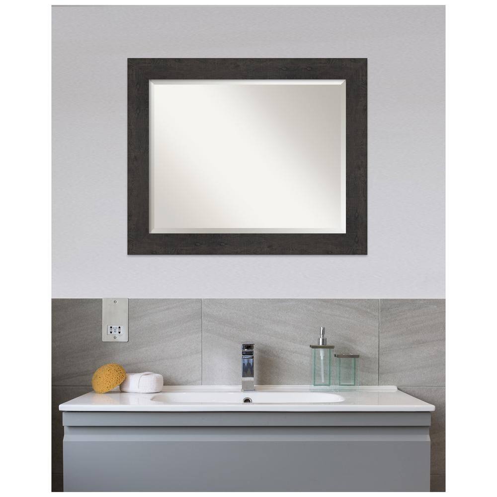 Rustic Plank Espresso Rectangular Wood Bathroom Vanity Mirror