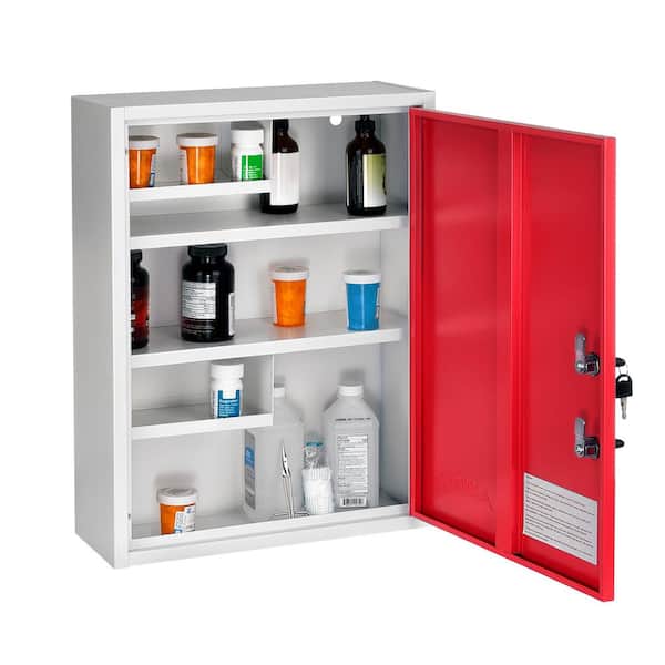 16 in. W x 21 in. H Medium Red Metal Surface Mount Dual Locking Medicine Cabinet without Mirror