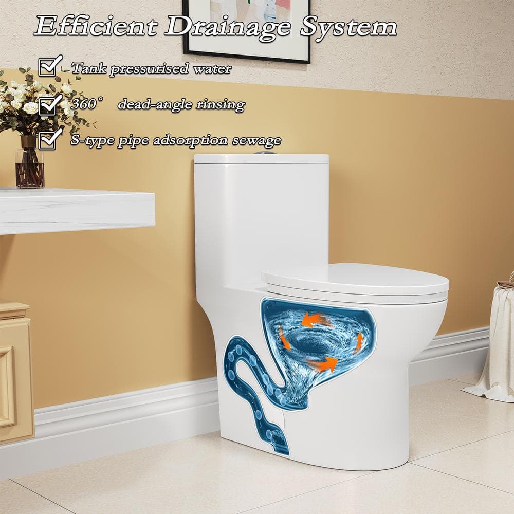 Glossy White Ceramic Elongated Dual Flush One-Piece Toilet