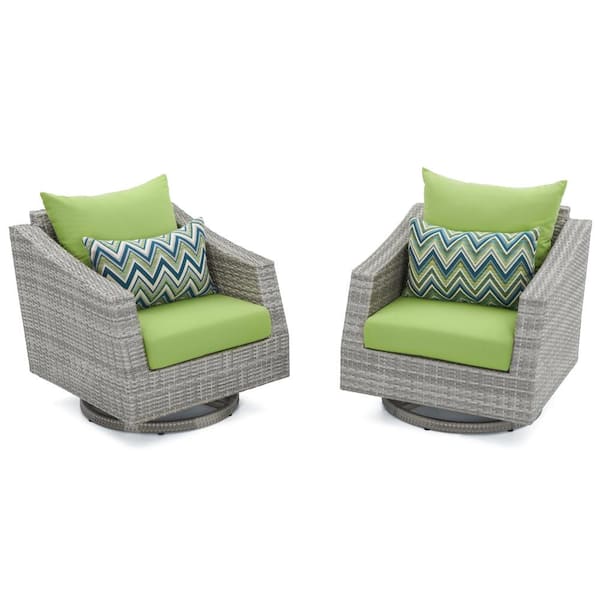 RST BRANDS Cannes All-Weather Wicker Motion Patio Lounge Chair with Sunbrella Ginkgo Green Cushions (2-Pack)