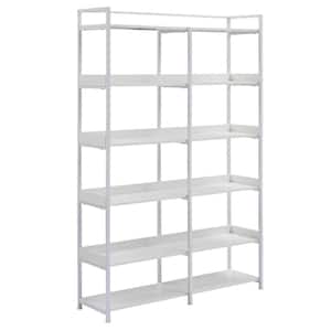 70.8 in. Industrial Style 6-Tier Bookcase with MDF Boards & Steel Frame, Adjustable Foot Pads&Anti-Falling - White