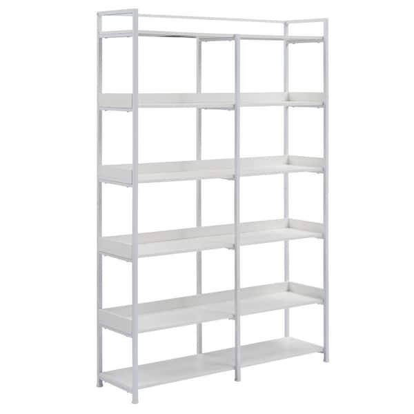 aisword 70.8 in. Industrial Style 6-Tier Bookcase with MDF Boards & Steel Frame, Adjustable Foot Pads&Anti-Falling - White