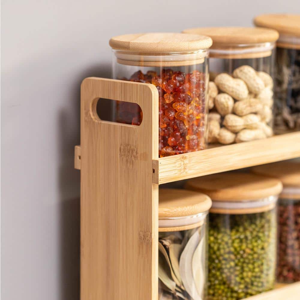 Versatile 3-Tier Bamboo Spice Rack with 12 Glass Jars