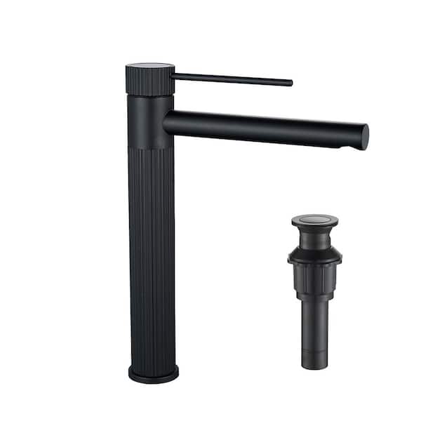 FURUISI Single Hole Single Handle High-Arc Bathroom Faucet with Pop Up Drain in Matte Black