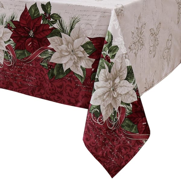 Threadmade Home Clarette Poinsettia Holiday Fabric Tablecloth, Rose - 60"W x 120"L