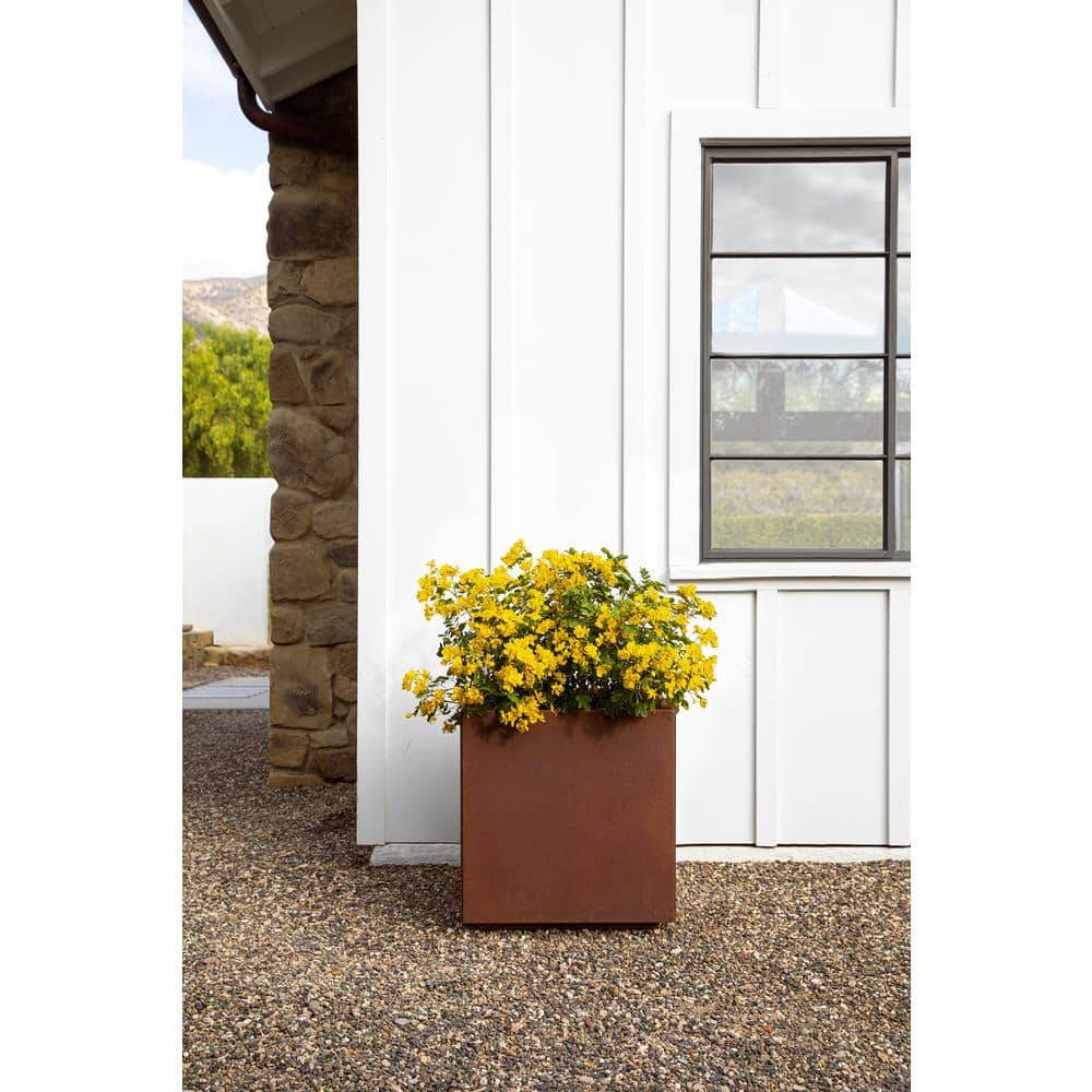 Rustic Corten Steel 22" Cube Planter Box