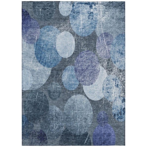 Gray, Blue 5 ft. x 8 ft. Woven Abstract Polyester Rectangle Indoor / Outdoor Area Rug