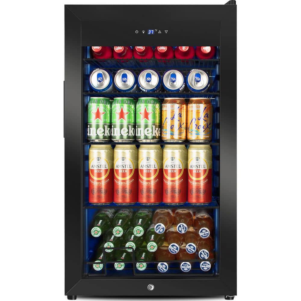 SOZT 17.5 in. Single Zone 126-Cans Beverage Cooler in Black with Adjustbale shelves and Lock TAYL86B