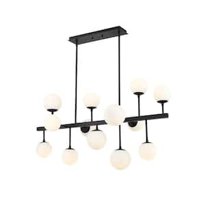 Midnetic 13-Light Matte Black Chandelier with Glass Shade