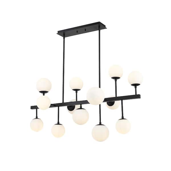 Unbranded Midnetic 13-Light Matte Black Chandelier with Glass Shade