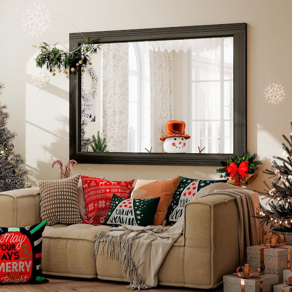 30 in. W x 40 in. H Rectangular Classic Black Wooden Framed Bathroom Vanity Mirror Wall Mirror