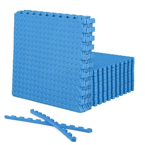 Blue 24" W x 24" L x 0.75" Thick EVA Foam Double-Sided Diamond Pattern Gym Flooring Tiles (18 Tiles/Pack) (72 sq. ft.)