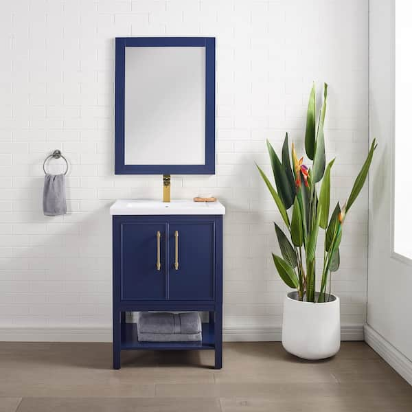 Taylor 24.4 in. W x 18 in. D x 34 in. H Bath Vanity in Navy Blue with Ceramic Vanity Top in White with White Sink