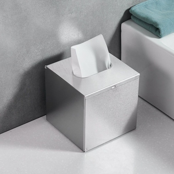 Wudkey 5 in. Square Stainless Steel Brushed Nickel Tissue Box