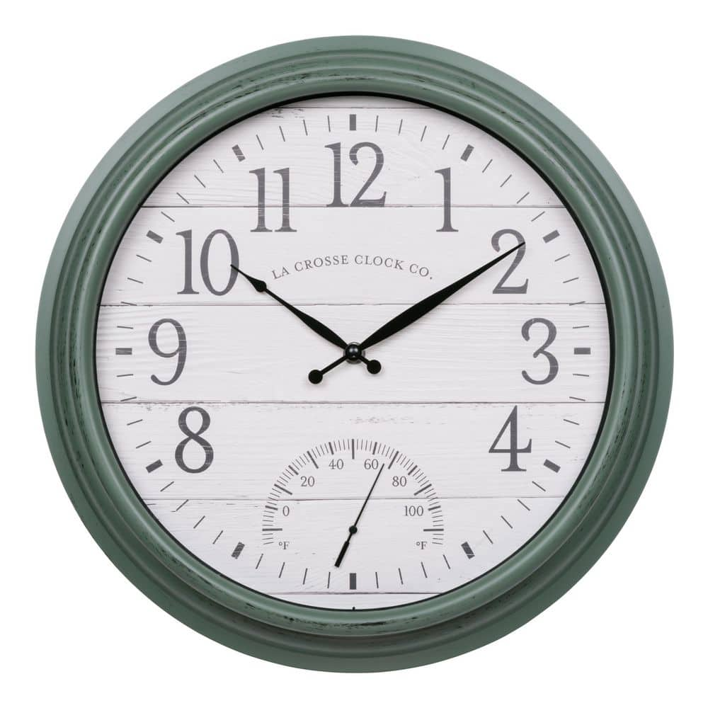 La Crosse Clock 15.75 in. Indoor/Outdoor Quartz Sagebrook Green Wall ...