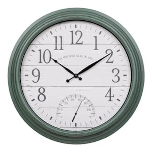 15.75 in. Indoor/Outdoor Quartz Sagebrook Green Wall Clock with Temperature