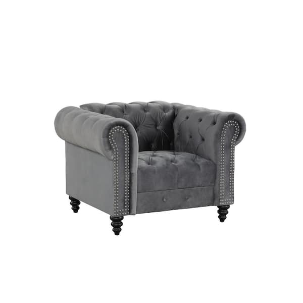 Best Master Furniture Flotilla Gray Velvet Arm Chair (Set of 1)