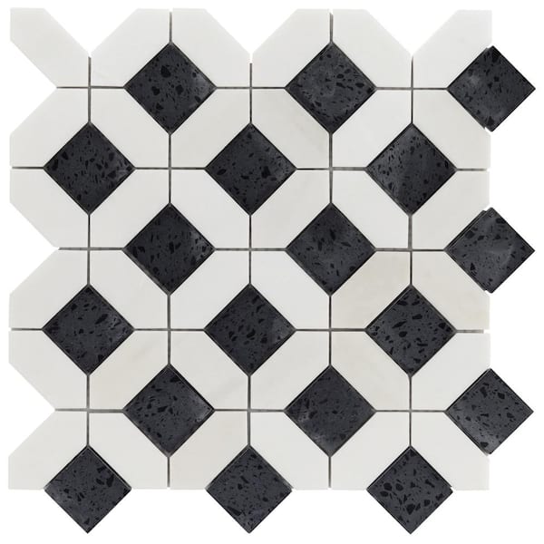 Ivy Hill Tile Lupa Diamond Pepper Black 5.9 in. x 0.39 in. Polished Marble and Terrazzo Mosaic Floor and Wall Tile Sample