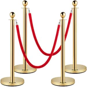 Gold Crowd Control Stanchion 38 in. H with Ball Top and 5 ft. Red Rope Stainless Steel Crowd Control Barrier (4-Pack)