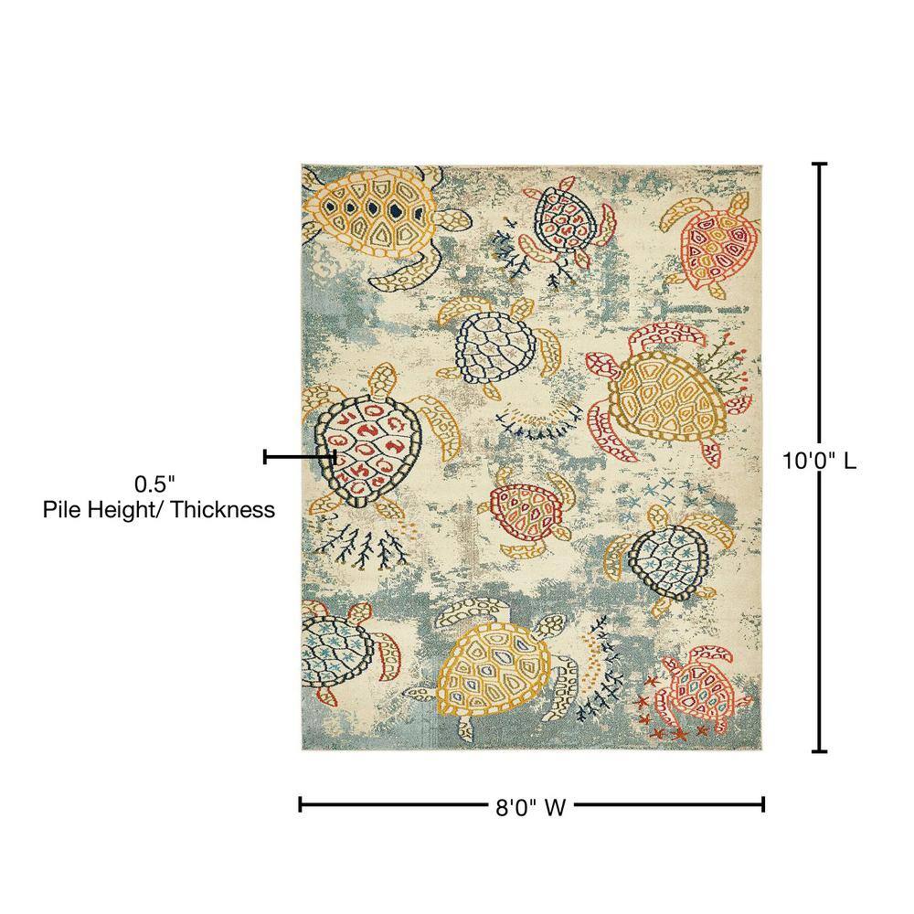 Coastal Charm Beige & Blue 8' x 10' Synthetic Easy-Care Rug