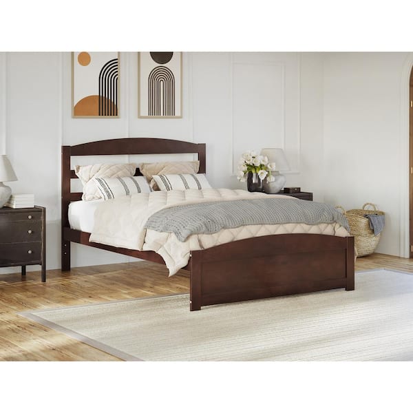 AFI Warren 60-1/4 in. W Walnut Queen Solid Wood Frame with Footboard and Attachable USB Device Charger Platform Bed
