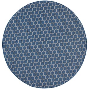 Reversible Indoor Outdoor Blue 8 ft. x 8 ft. Honeycomb Contemporary Round Area Rug