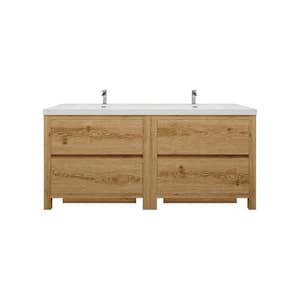 Louis 71 in. W x 20 in. D x 35 in. H Double Sink Freestanding Bath Vanity in Yellow Wood with White Acrylic Top