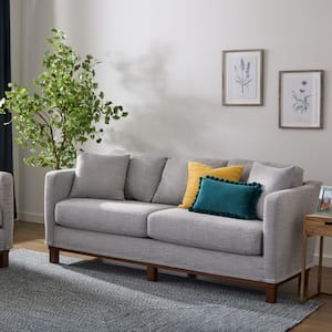 Kay 84 in. Stone Polyester Two Cushion 3-Seater Track Arm Sofa with Wood Base