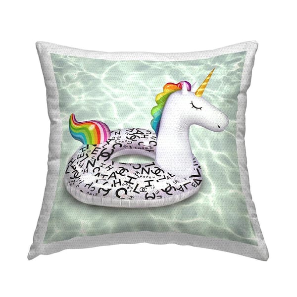 Stupell Industries Rainbow Unicorn Fashion Summer Float Multi-Color Square Outdoor Throw Pillow