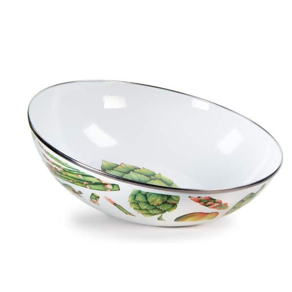 Golden Rabbit 14 in. 160 fl. oz. Fresh Produce Enamelware Round Catering Bowl