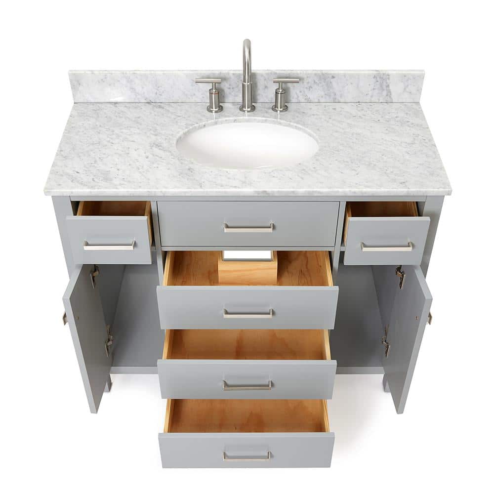 Gray Freestanding Single Vanity with Marble Top