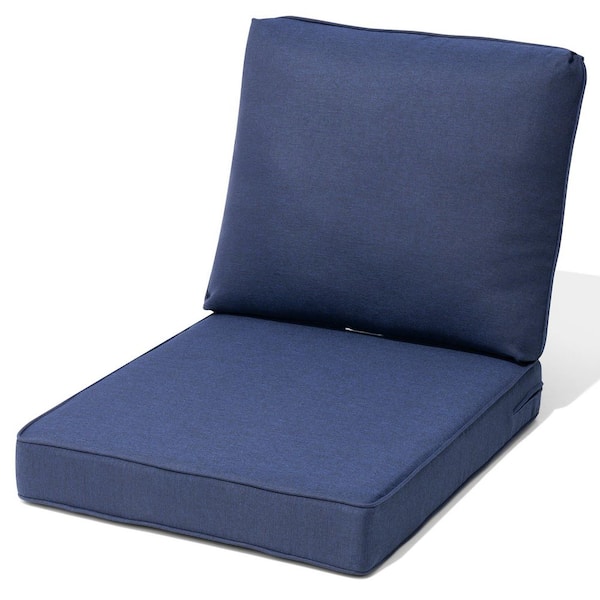 27.6 in. x 24.4 in. x 4.5 in. Outdoor Couch Cushion with Straps and Removable Cover Patio Deep Seat Cushion in Blue
