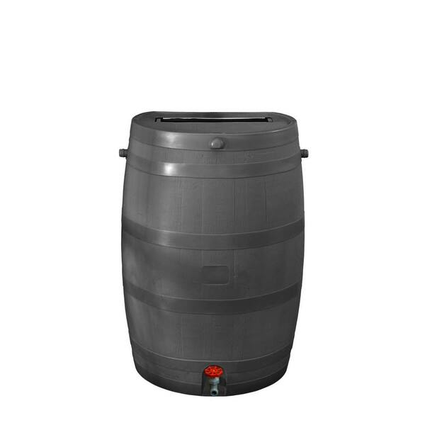 RTS Home Accents 50 Gal. Graphite Flat Back Rain Barrel with Plastic Spigot