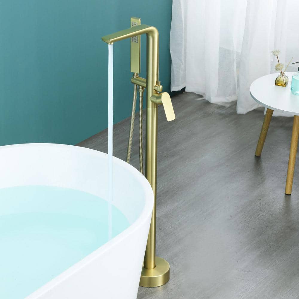 Brushed Gold Freestanding Bathtub Faucet with Hand Shower